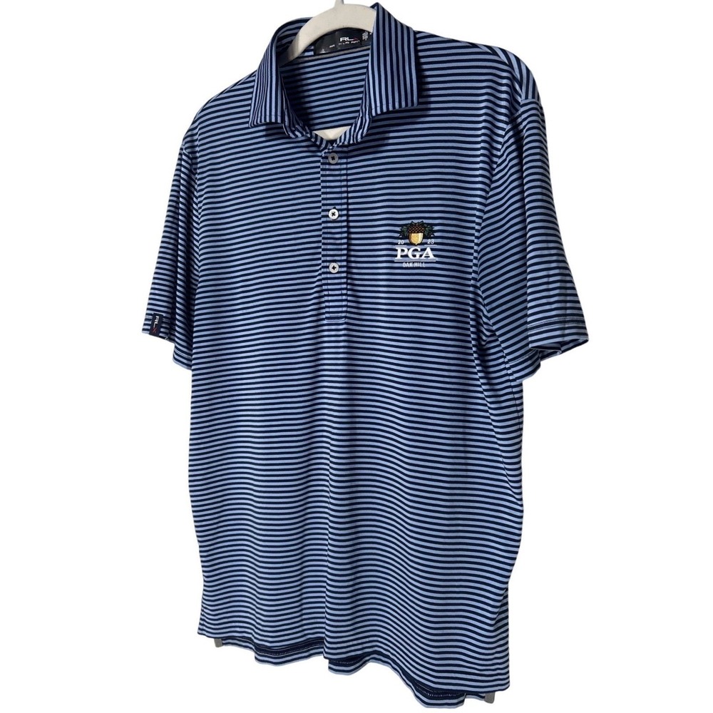 RLX Ralph Lauren Mens 2023 PGA Championship Oak Hill Striped Golf Polo Blue M